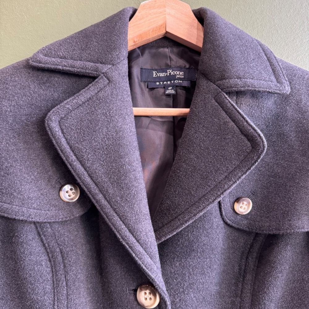 Evan Picone Petite 4P Gray Stretch Blazer Wool Career Jacket Office - Picture 4 of 12